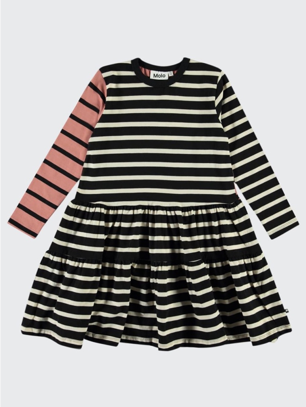 Molo Black, Cream & Pink Striped Tiered Dress